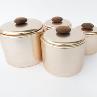 Set of 4 Rose Gold Midcentury Mirro Metal Canisters