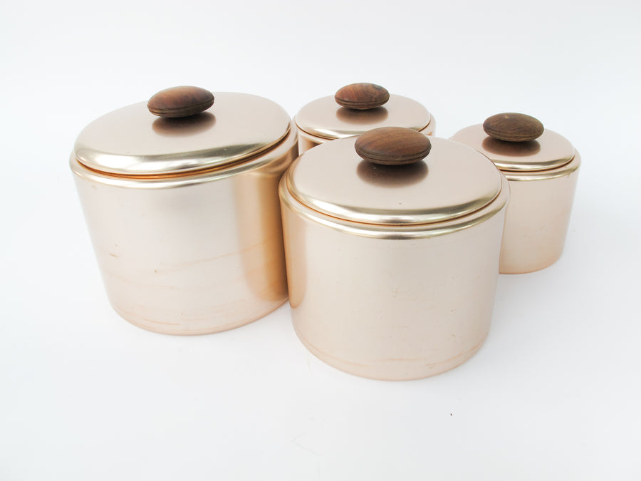 Set of 4 Rose Gold Midcentury Mirro Metal Canisters