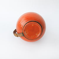 California Pottery Orange Ceramic Pitcher With Copper and Woven Rope Handle