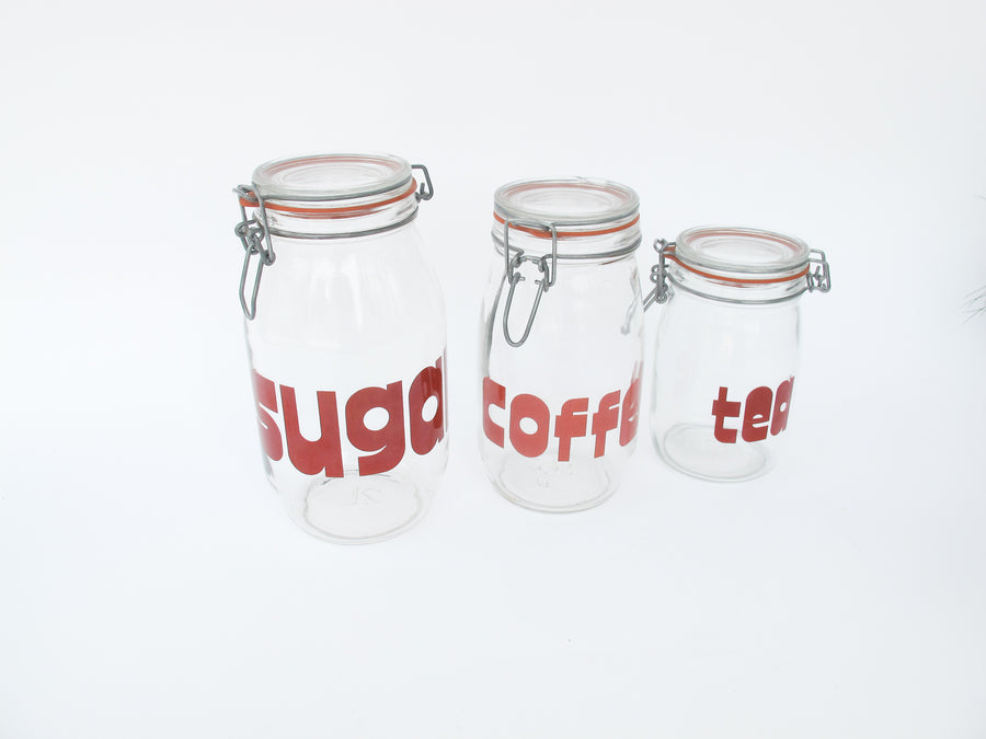 Set of 3 80's Glass Kitchen Canisters