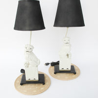 Set of 2 antique Blanc Chinoiserie Porcelain Foo Fu Dog Lamps with Shades