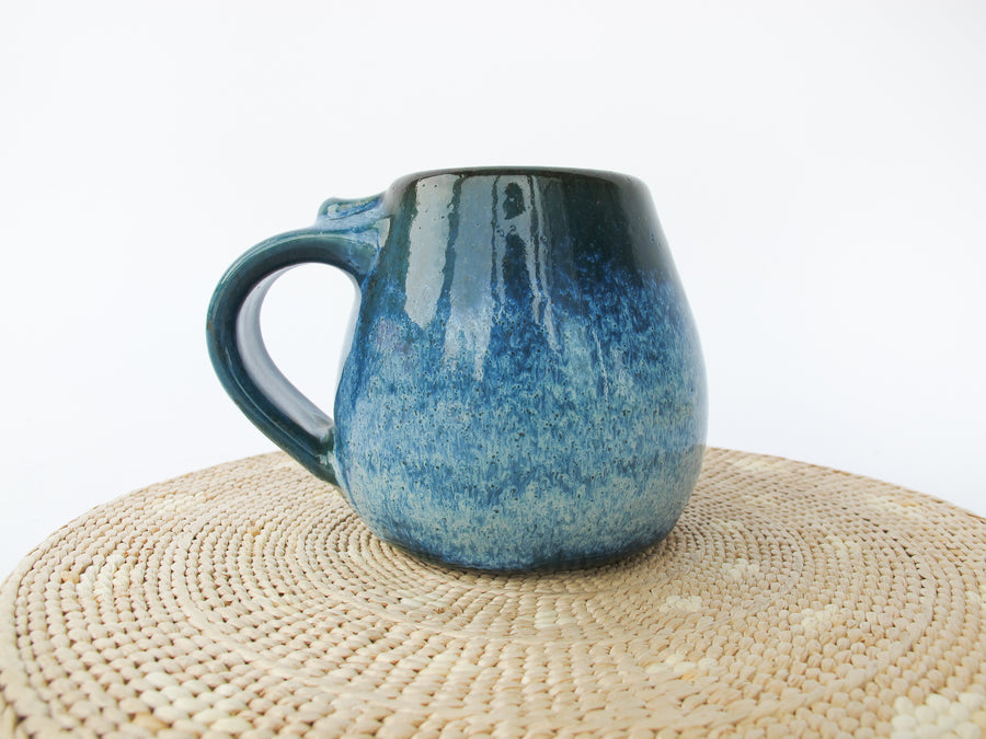 Low Ceramic Pottery Blue Mug