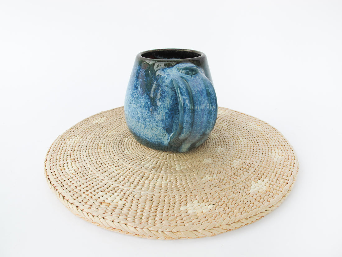 Low Ceramic Pottery Blue Mug