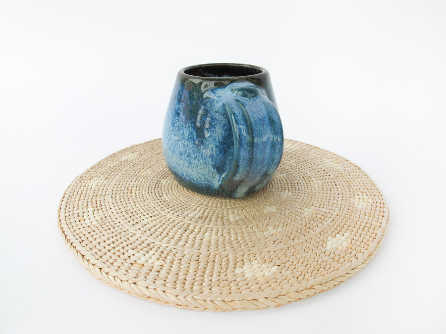 Low Ceramic Pottery Blue Mug