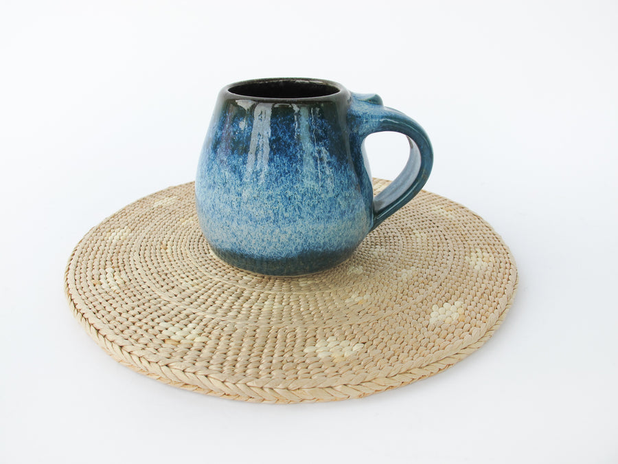 Low Ceramic Pottery Blue Mug