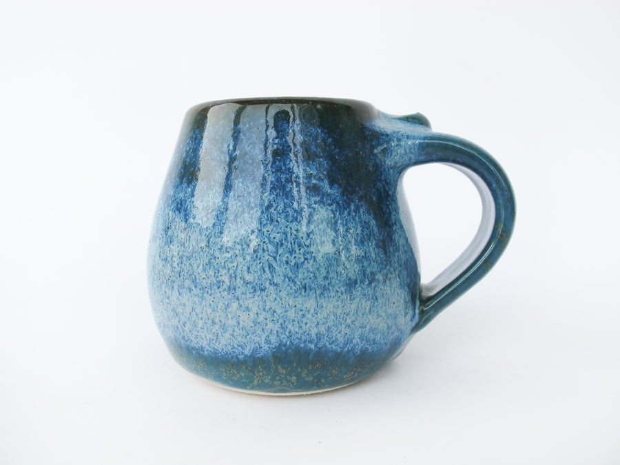 Low Ceramic Pottery Blue Mug
