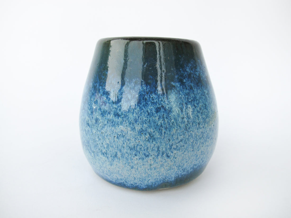Low Ceramic Pottery Blue Mug