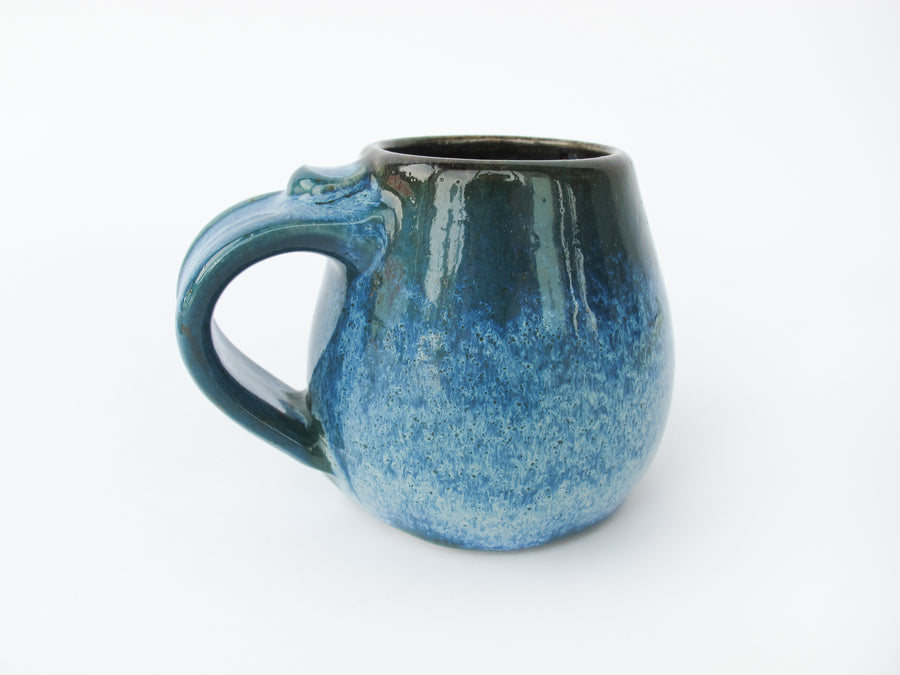 Low Ceramic Pottery Blue Mug