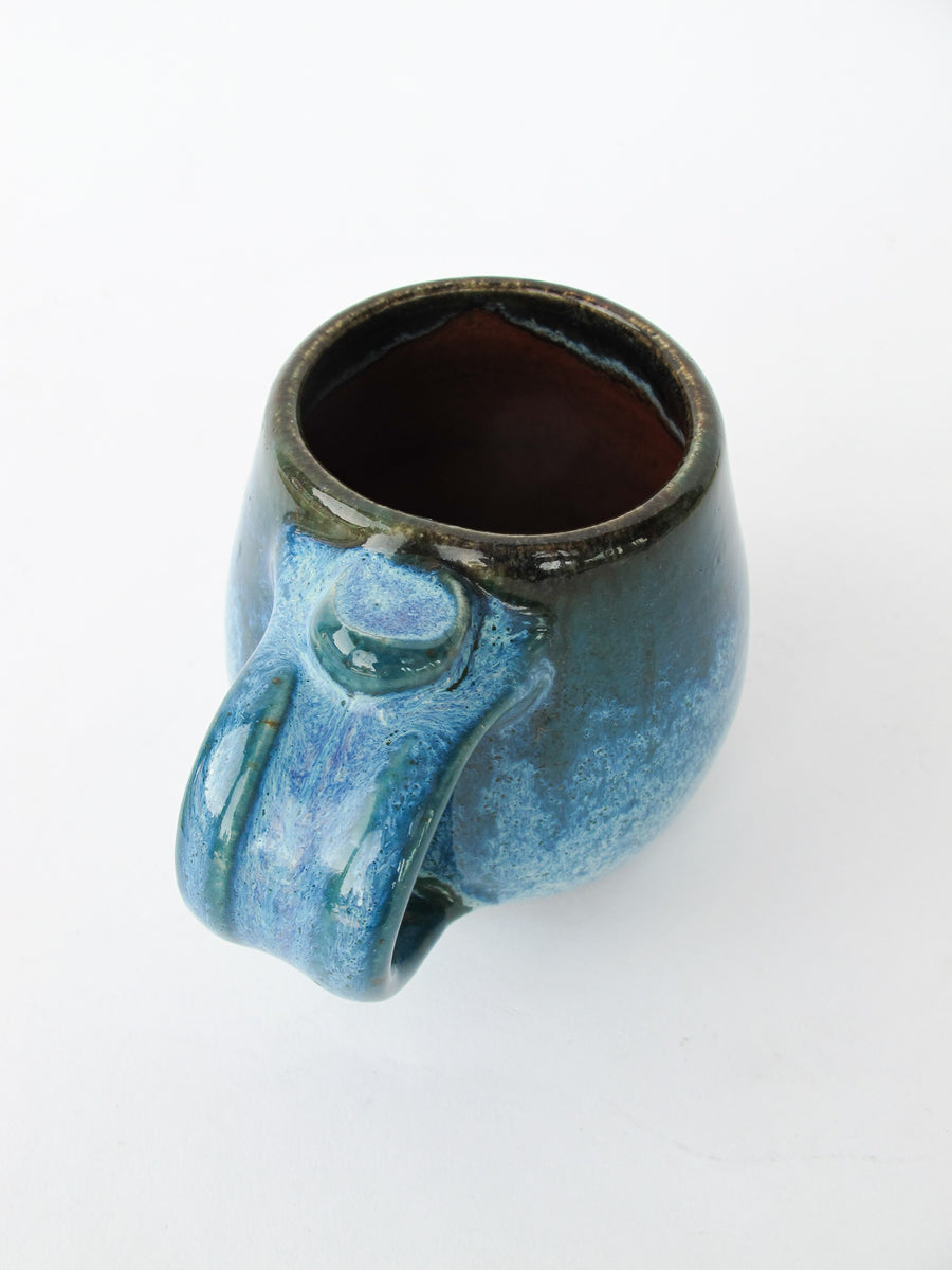 Low Ceramic Pottery Blue Mug