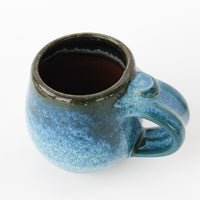 Low Ceramic Pottery Blue Mug