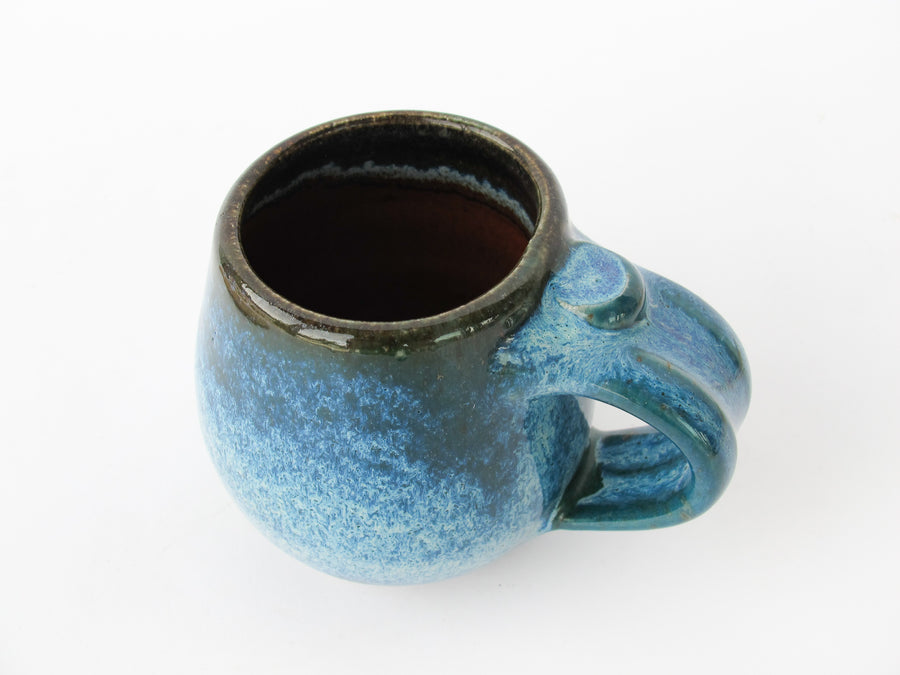 Low Ceramic Pottery Blue Mug