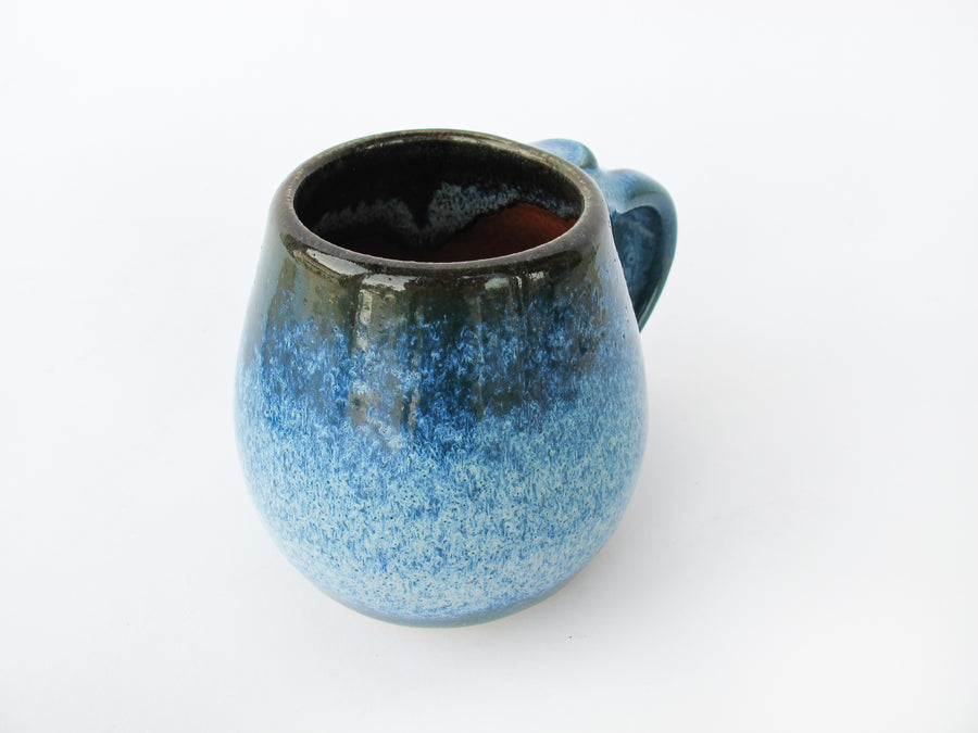 Low Ceramic Pottery Blue Mug