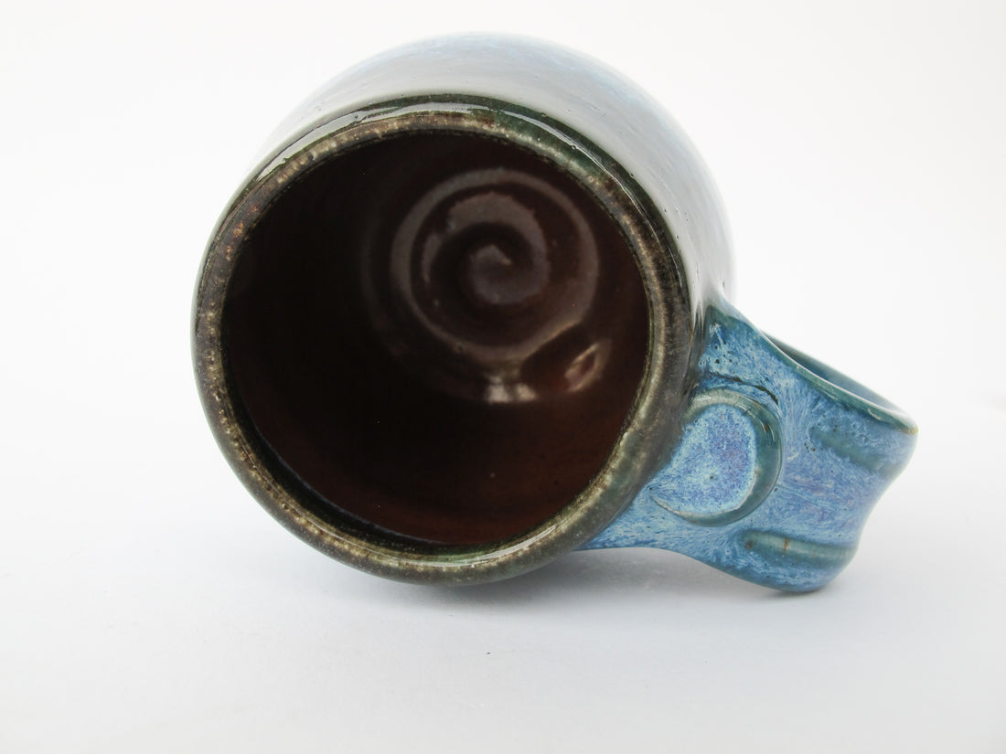 Low Ceramic Pottery Blue Mug