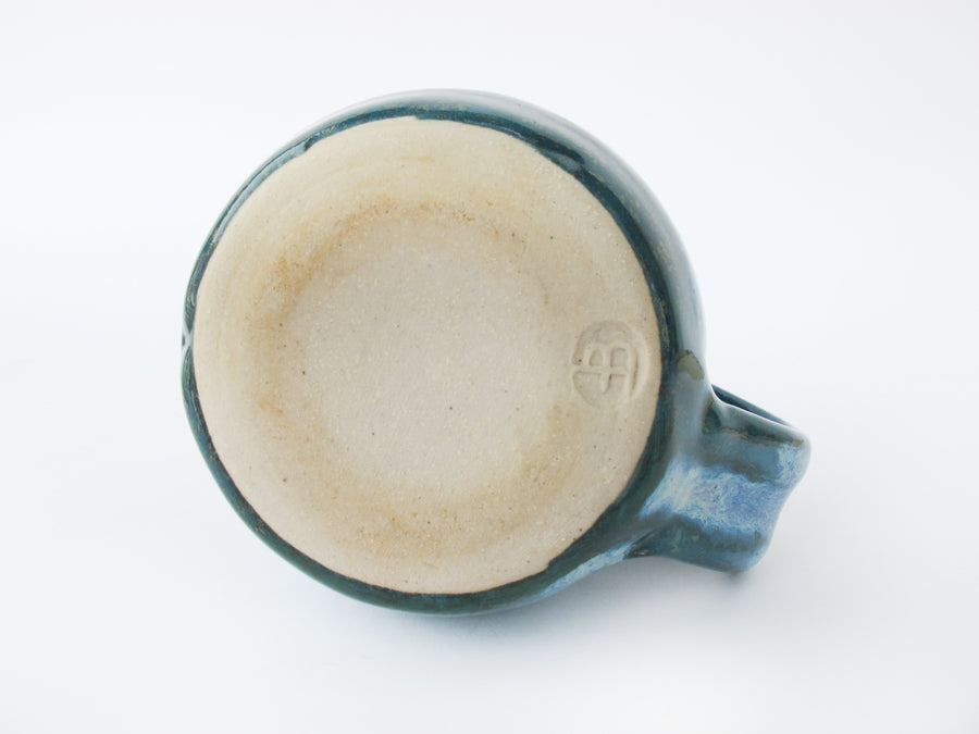 Low Ceramic Pottery Blue Mug