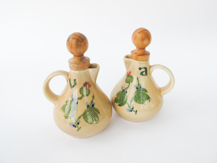 Ceramic Olive and Vinegar Jars with Painted Desert Flowers