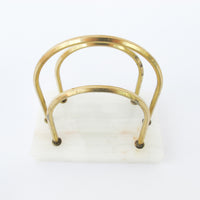 Arch Letter File Holder Organizer White Marble and Brass 