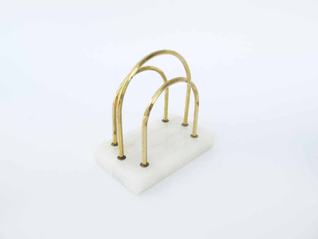 Arch Letter File Holder Organizer White Marble and Brass 