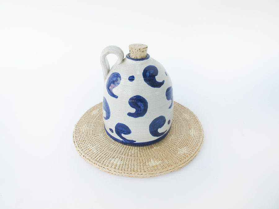 Ceramic Oil Pottery Jug with Cork Top and Blue Comma Design
