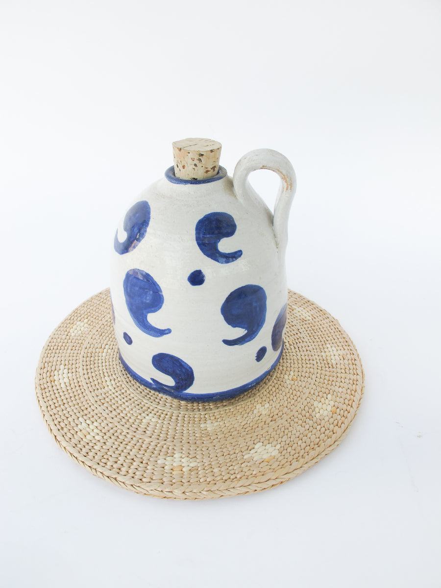 Ceramic Oil Pottery Jug with Cork Top and Blue Comma Design