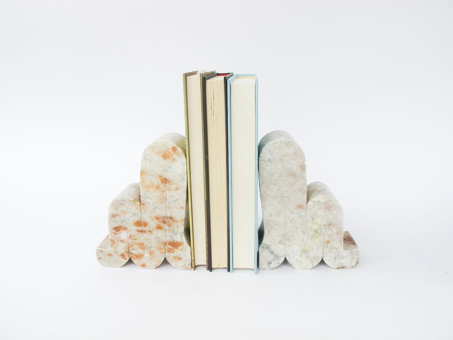 Curved Minimalist White Marble Bookends