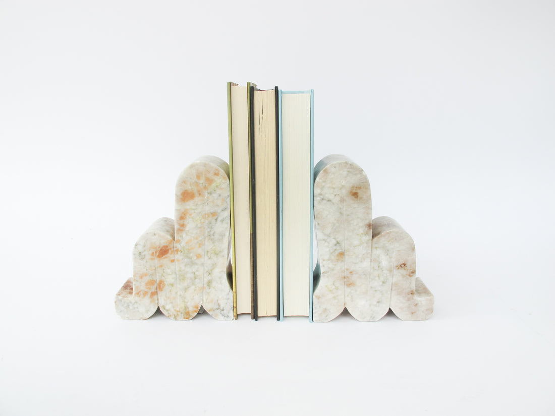 Curved Minimalist White Marble Bookends