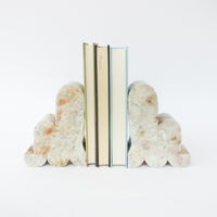 Curved Minimalist White Marble Bookends