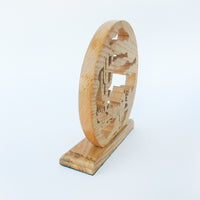 Coyote and Cactus Desert Wood Circle Carving Stand