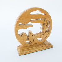 Coyote and Cactus Desert Wood Circle Carving Stand