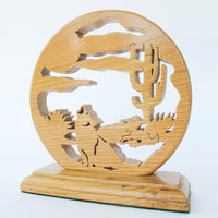 Coyote and Cactus Desert Wood Circle Carving Stand