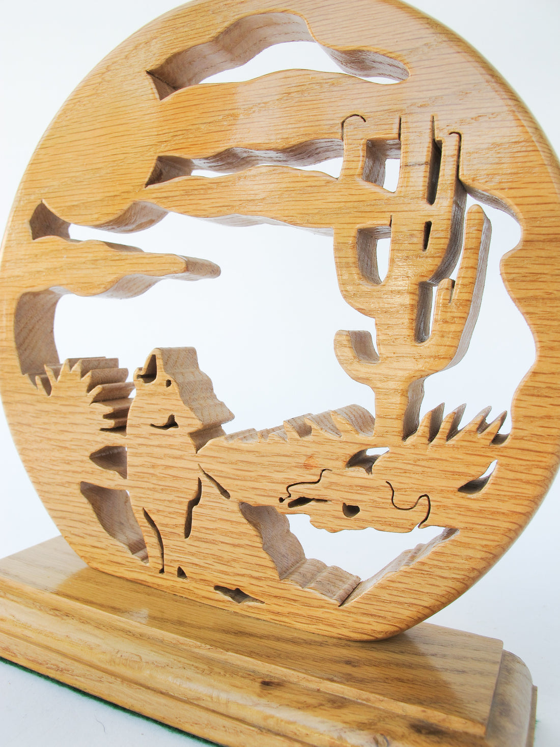 Coyote and Cactus Desert Wood Circle Carving Stand