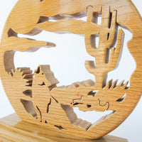 Coyote and Cactus Desert Wood Circle Carving Stand