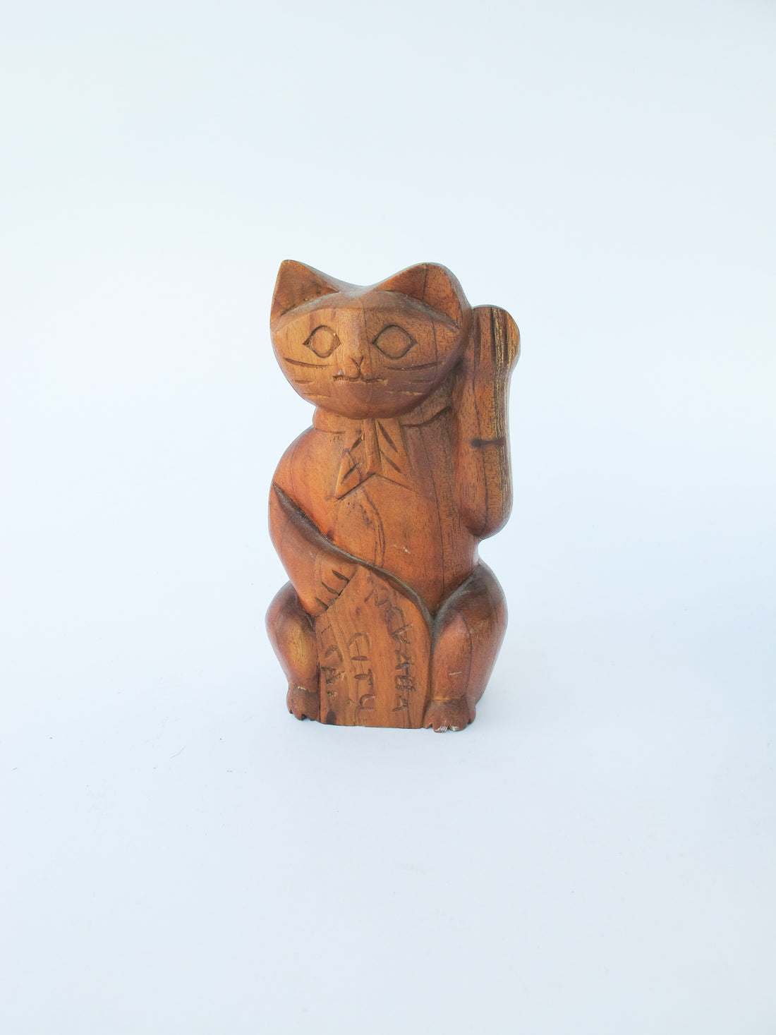 Lucky Cat Wood Statue
