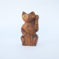 Lucky Cat Wood Statue