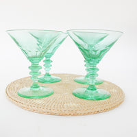 Set of 4 Vaseline Crystal Green Teal Martini Glasses