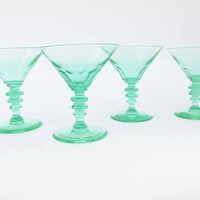 Set of 4 Vaseline Crystal Green Teal Martini Glasses