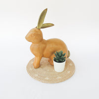 Wood Carved Rabbit with Brass Ears and Tail