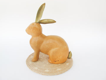 Wood Carved Rabbit with Brass Ears and Tail