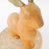 Wood Carved Rabbit with Brass Ears and Tail