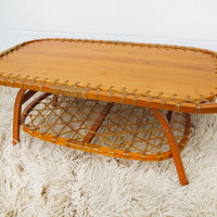 Vermont Tubbs Wood and Hide Woven Double tier coffee Table