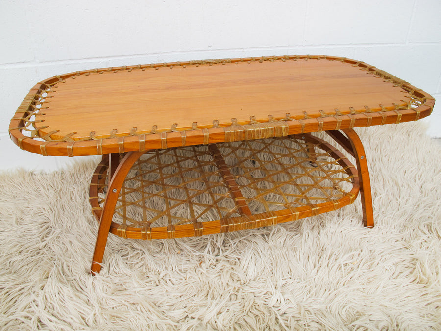 Vermont Tubbs Wood and Hide Woven Double tier coffee Table