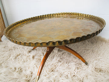 Midcentury Spider Table with Brass Tray Top