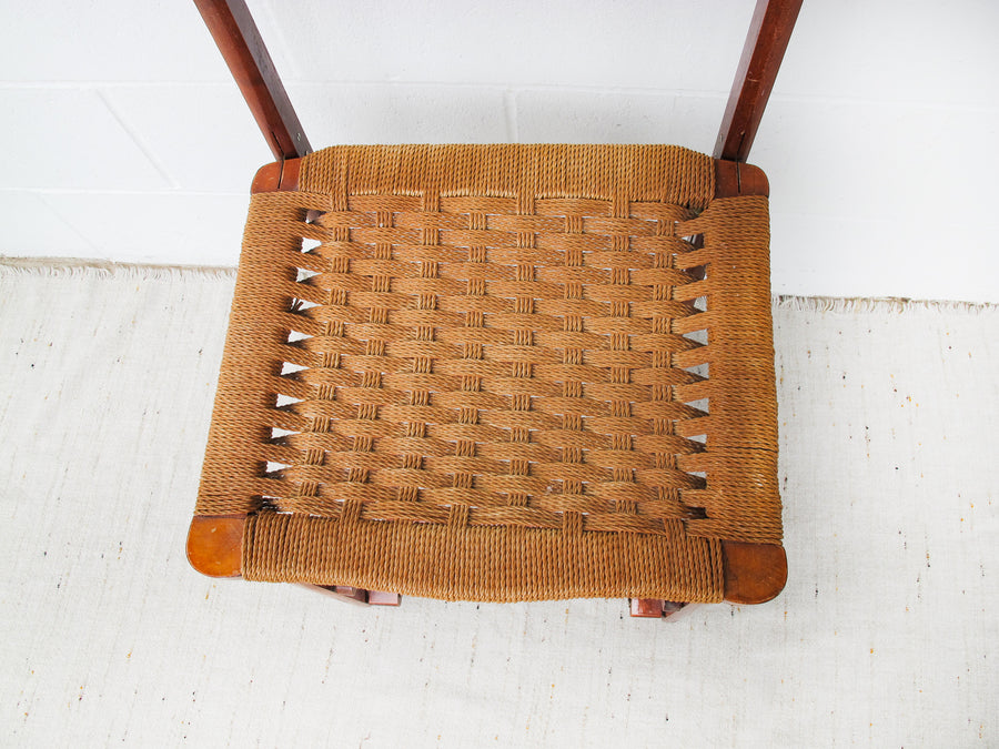 Danish Woven Cord Folding Valet Chair Coat Rack