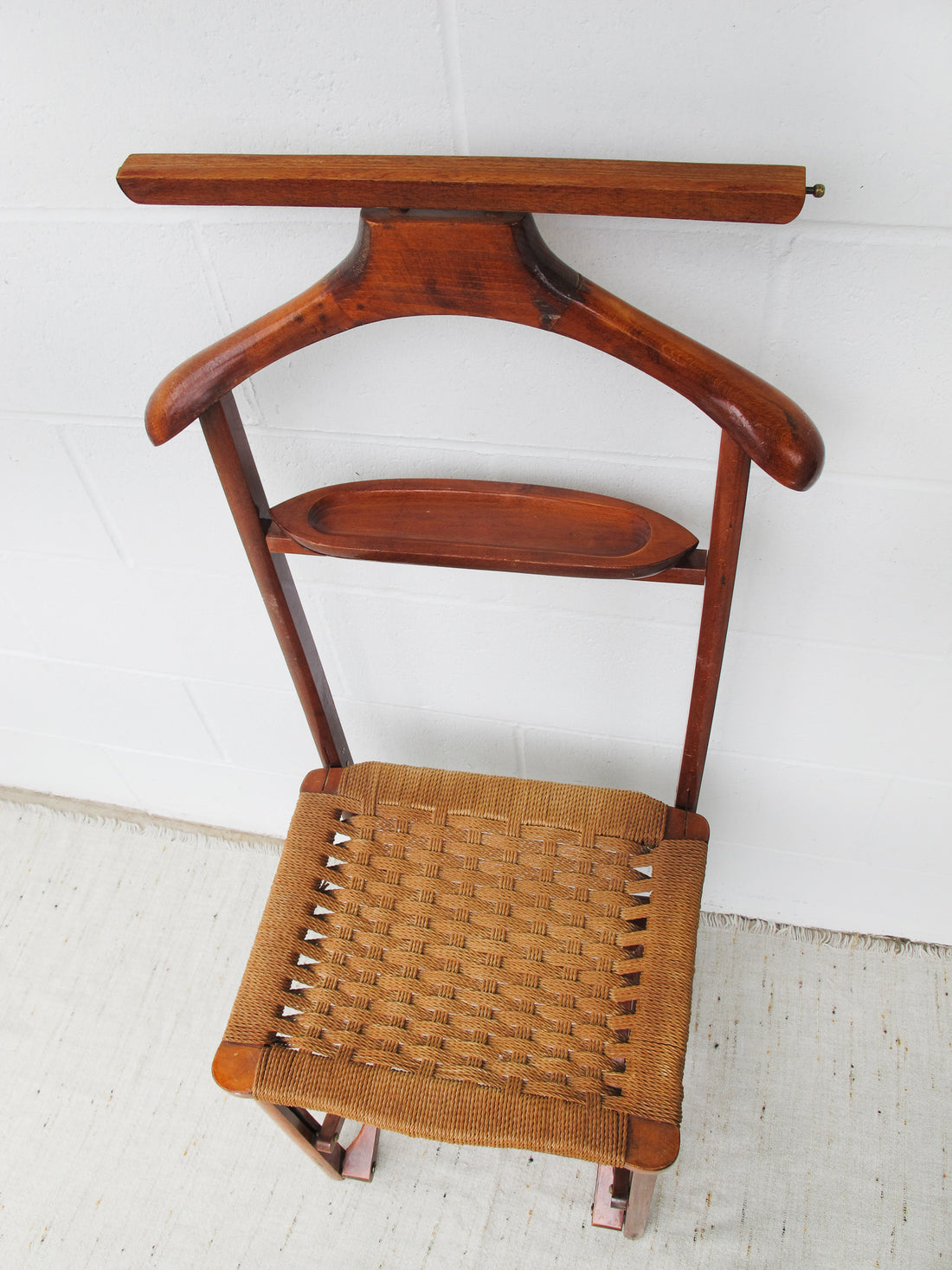 Danish Woven Cord Folding Valet Chair Coat Rack
