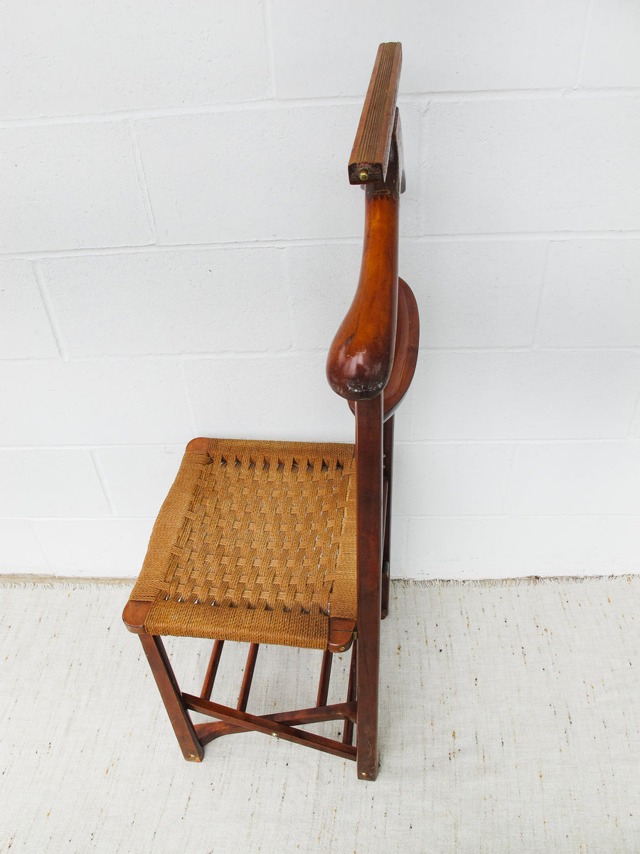 Danish Woven Cord Folding Valet Chair Coat Rack