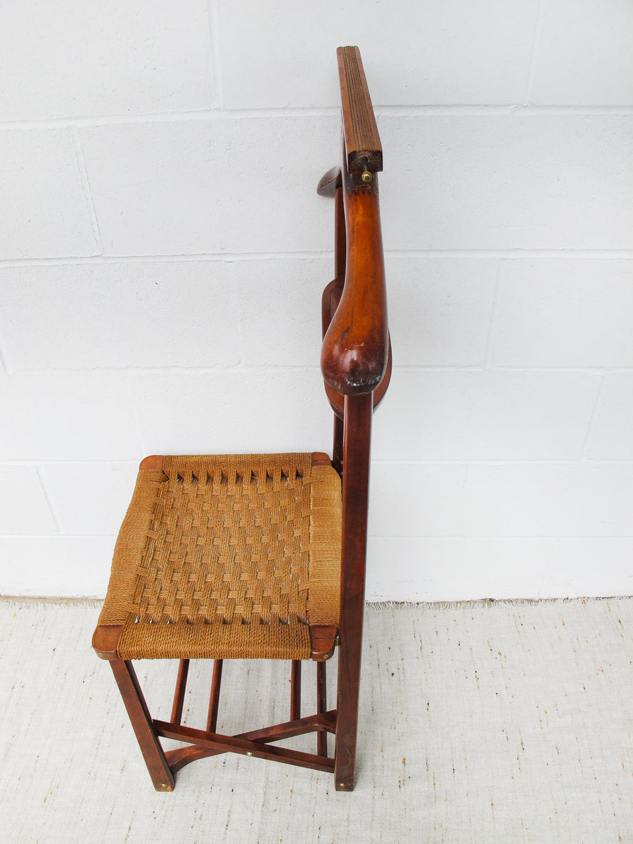 Danish Woven Cord Folding Valet Chair Coat Rack