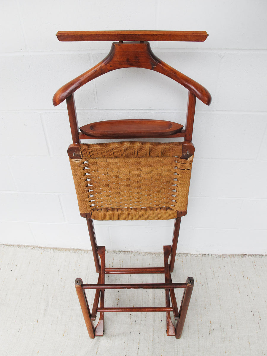 Danish Woven Cord Folding Valet Chair Coat Rack