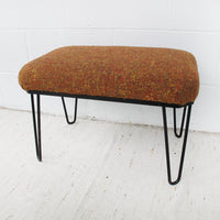 70's Orange Tweed Fabric Cast Iron Bent Leg Stool