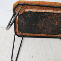 70's Orange Tweed Fabric Cast Iron Bent Leg Stool