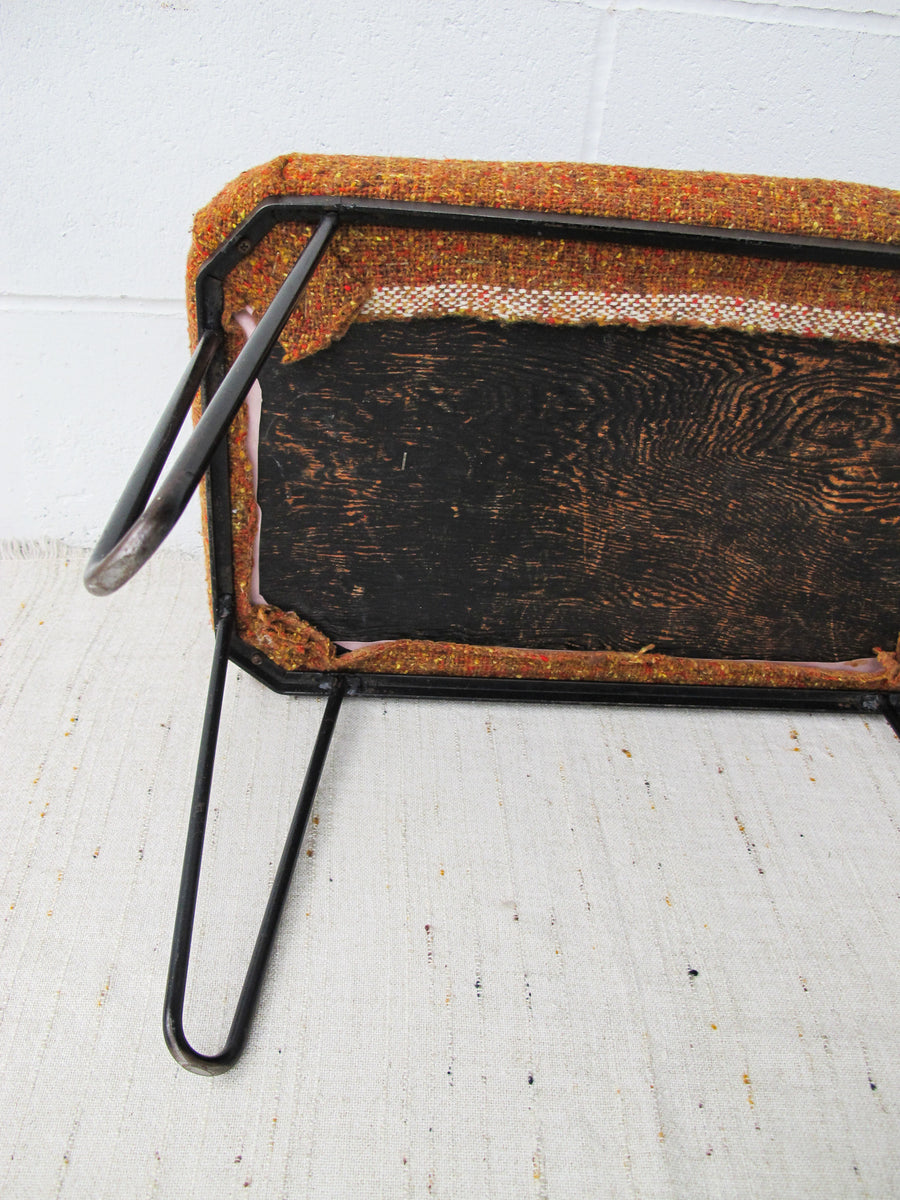 70's Orange Tweed Fabric Cast Iron Bent Leg Stool