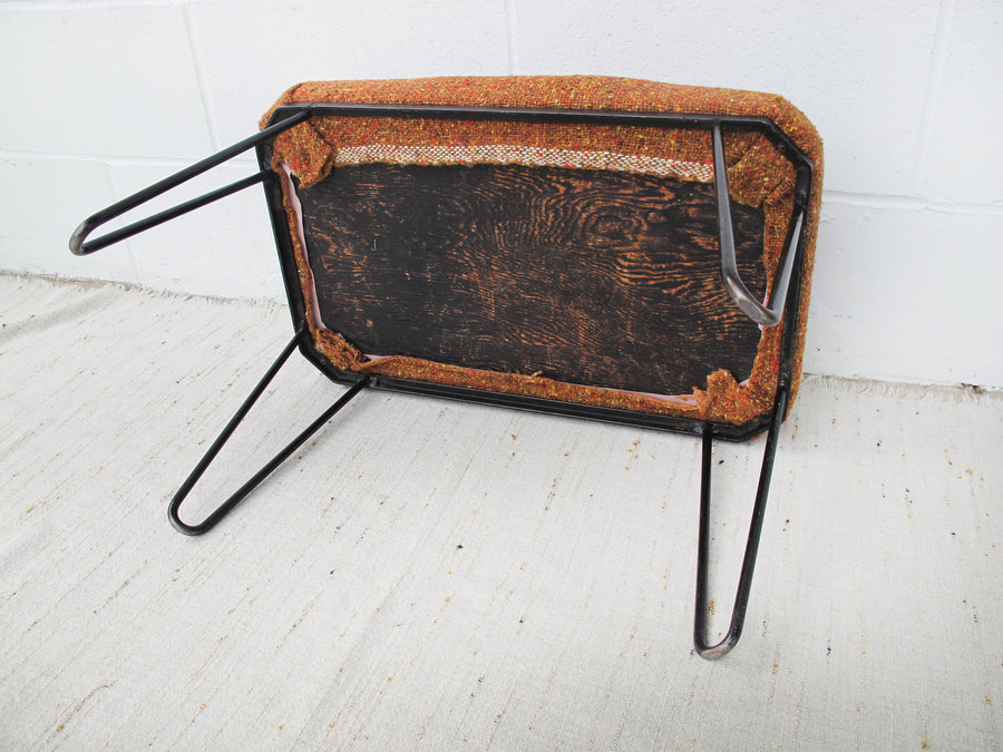 70's Orange Tweed Fabric Cast Iron Bent Leg Stool